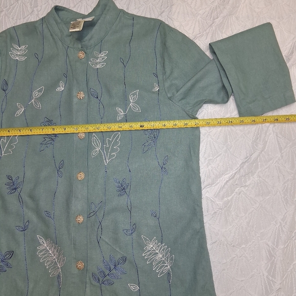CEDAR CANYON Embroidered Green Button-Upembroiderry  sequins   Blouse Sz m - Picture 16 of 17